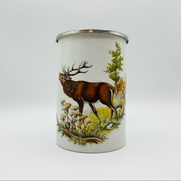 Vintage West Germany Deer Buck Ceramic Pewter Bier Stein - Picture 1 of 6